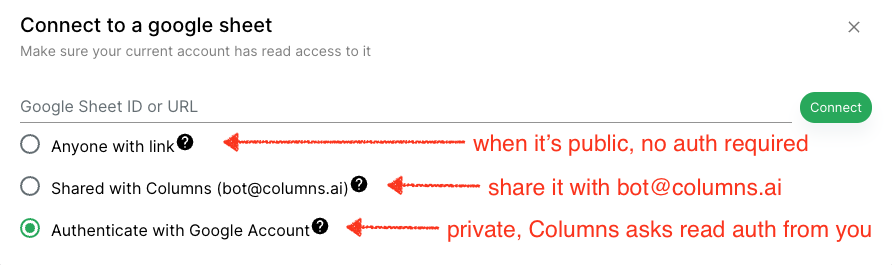 Connect Google Spreadsheet