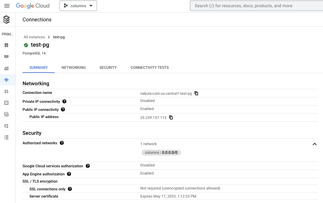 Cloud Postgres SQL
